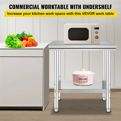 Stainless Steel Commercial Grade Kitchen Work Bench With Under Shelf