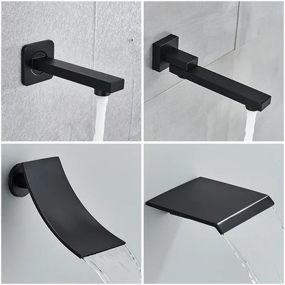 Black Concealed Rain Waterfall Shower System  With Tub Spout