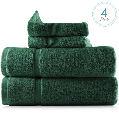 100% Cotton Luxury Softness 4 Pc Bath Towel Set, Hunter