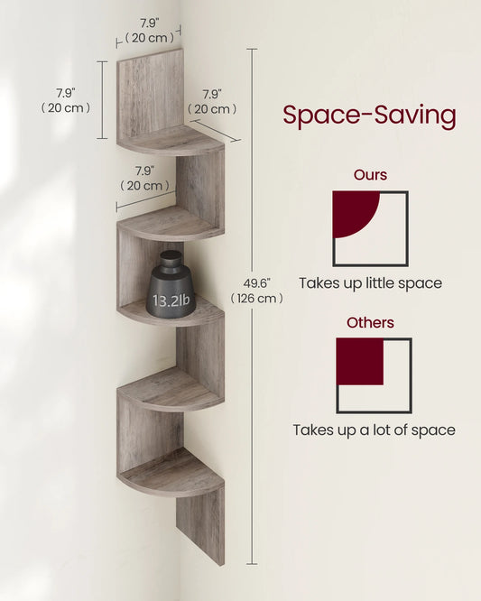5-Tier Floating Corner Shelf Wall Mount Bookshelf