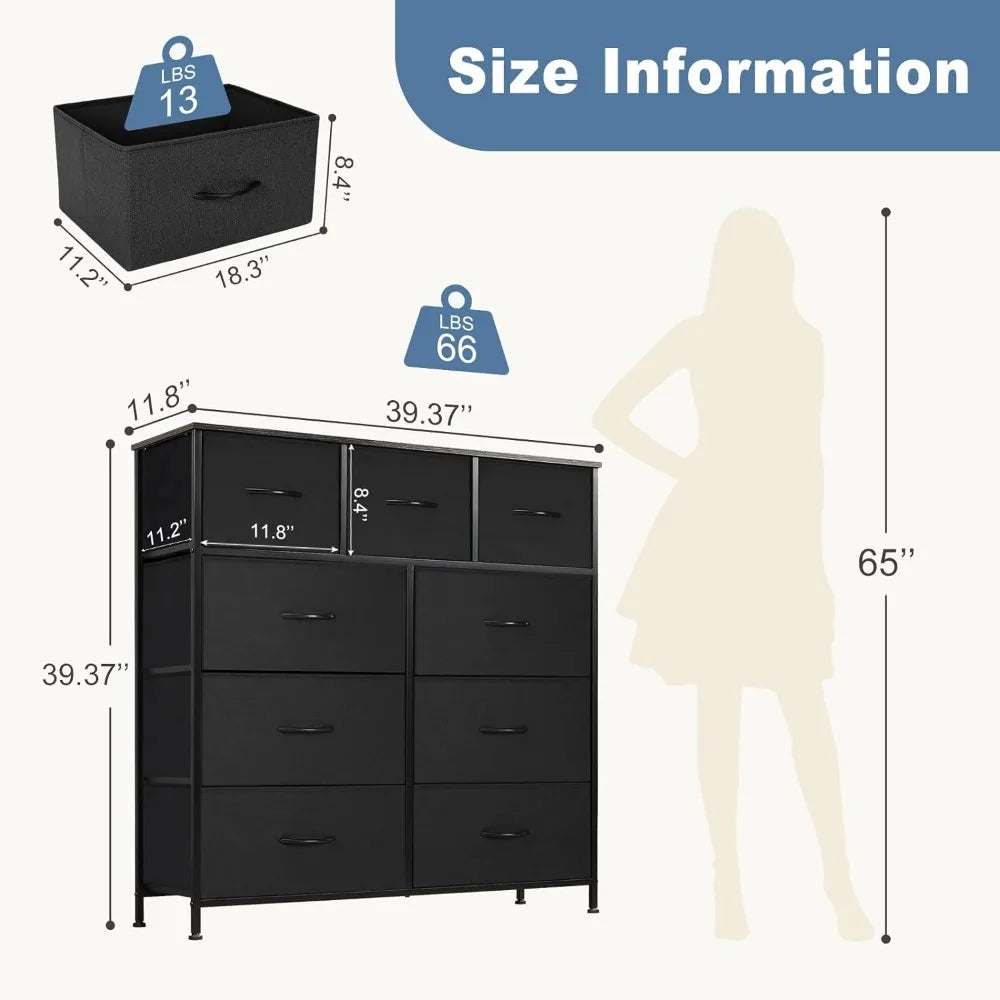 9 Drawer Metal Frame Dresser With Fabric Closet Organizer