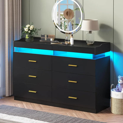 Modern 9 Drawer Dresser with LED Lighting Wide