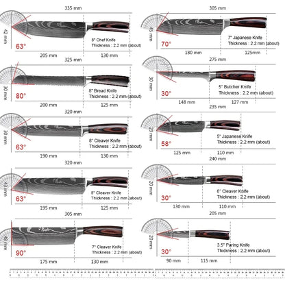8/10pcs Japanese Kitchen Knives Set Laser Damascus Pattern