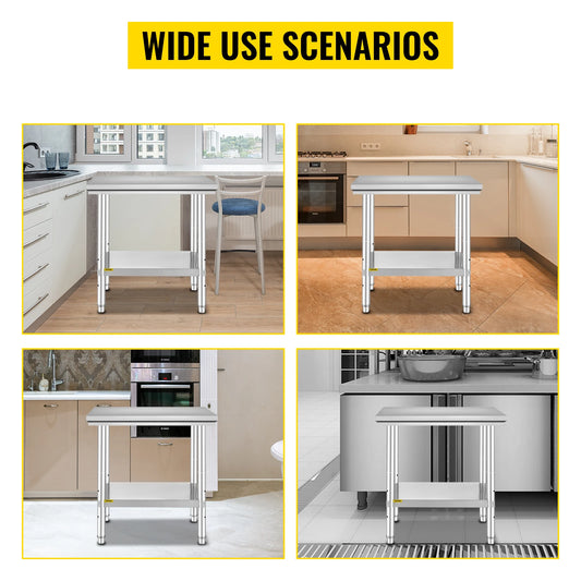 Stainless Steel Commercial Grade Kitchen Work Bench With Under Shelf