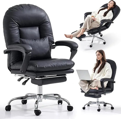 Ergonomic Office Chair with Foot Rest Criss Cross Chair with Wheels Reclining Executive Office Chair Mid Back PU Leather Swivel