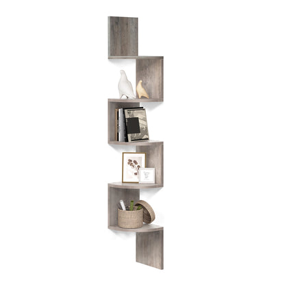 5-Tier Floating Corner Shelf Wall Mount Bookshelf