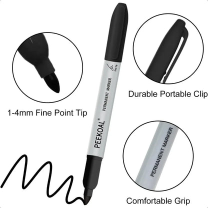 Black Permanent Markers 8 Pack Fine Tip Black Marker Pens Water Resistant Marking Pens for Office and School Supplies