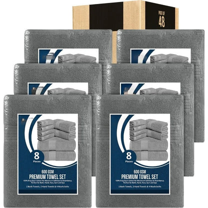 48-Piece Premium Towel Set, 12 Bath Towels, 12 Hand Towels, and 24 Wash Cloths, 100% Ring Spun Cotton Highly Absor