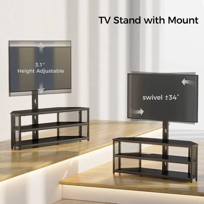 TV Stand with Mount and Power Outlet, Swivel TV Stand Mount with LED Lights for 32/45/55/60/65/70 inch TVs, Entertainment Center
