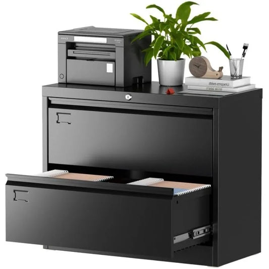 Aobabo 2 Drawer Wide Lateral File Cabinet, Metal Filing Cabinet with Lock, Suitable for Home Office School Hanging Files Letter