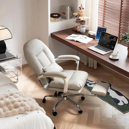 Ergonomic Office Chair with Foot Rest Criss Cross Chair with Wheels Reclining Executive Office Chair Mid Back PU Leather Swivel