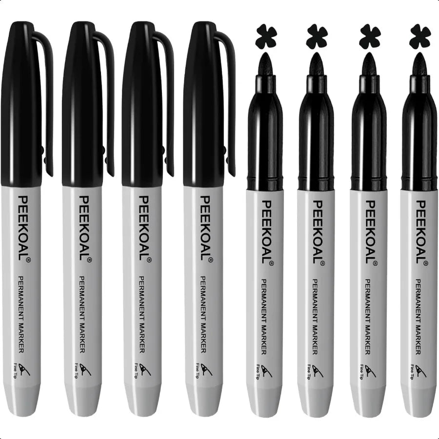 Black Permanent Markers 8 Pack Fine Tip Black Marker Pens Water Resistant Marking Pens for Office and School Supplies