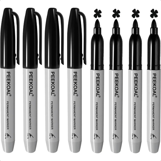 Black Permanent Markers 8 Pack Fine Tip Black Marker Pens Water Resistant Marking Pens for Office and School Supplies